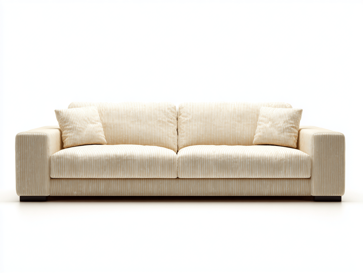 Canapé 3 places – tissu à rayures – beige – design contemporain avec accoudoirs larges