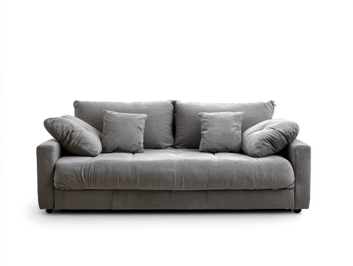 Canapé en tissu – gris – 3 places avec coussins décoratifs