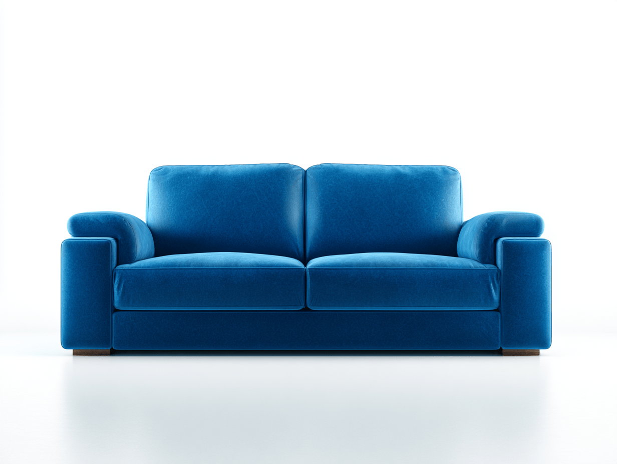 Canapé 2 places – velours bleu – accoudoirs épais – design moderne