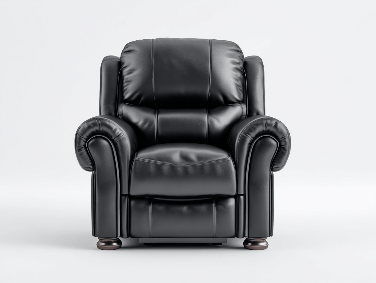 Fauteuil fixe - cuir synthétique noir - avec accoudoirs arrondis et pieds en bois