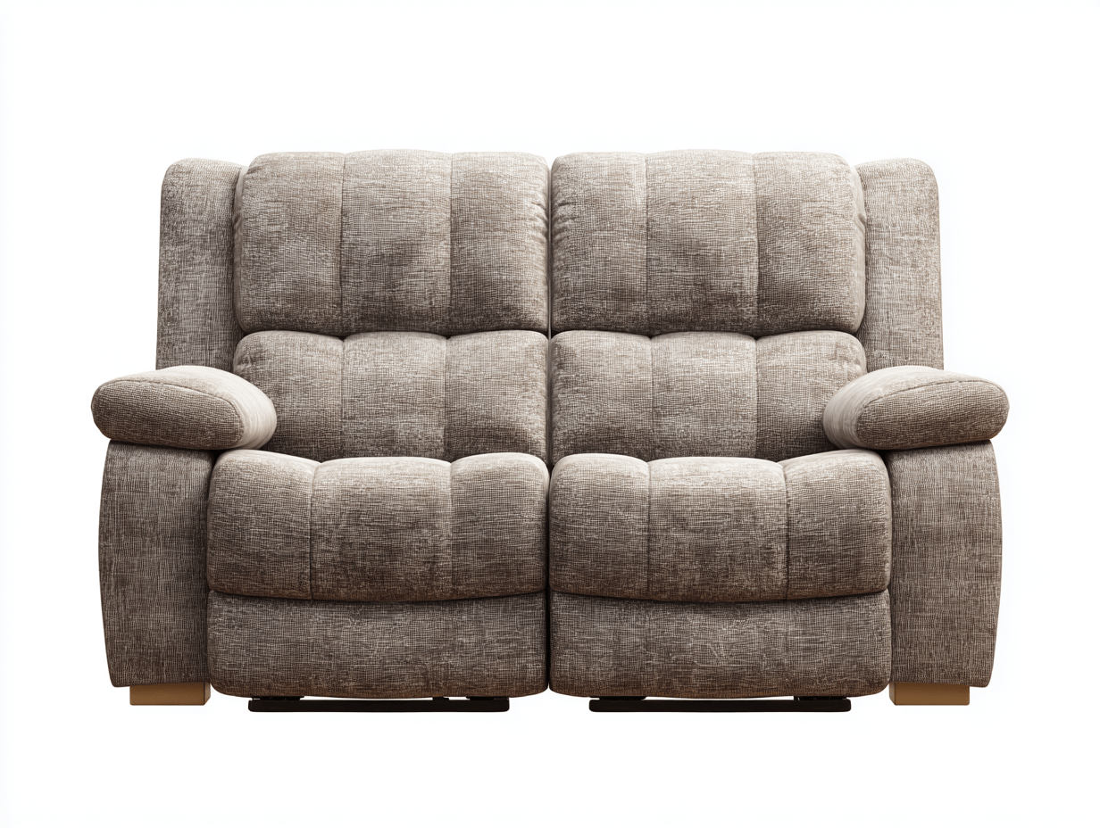 Canapé deux places - tissu beige/gris - style relax avec coussins épais et assise moelleuse