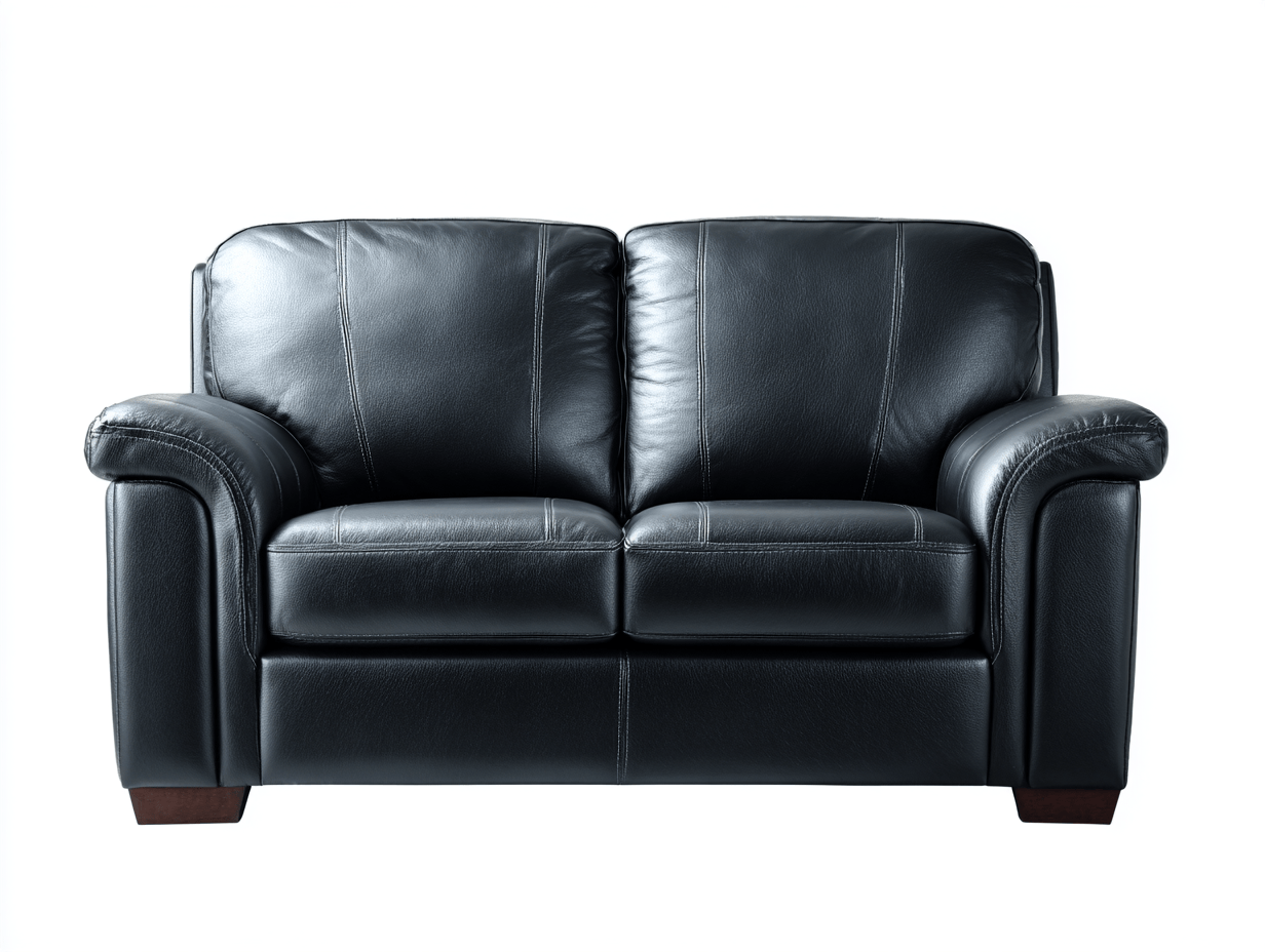 Canapé 2 places – similicuir noir – accoudoirs incurvés et pieds en bois