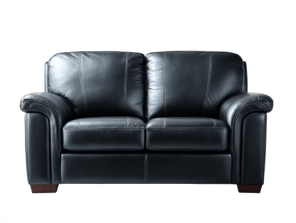 Canapé 2 places – similicuir noir – accoudoirs incurvés et pieds en bois