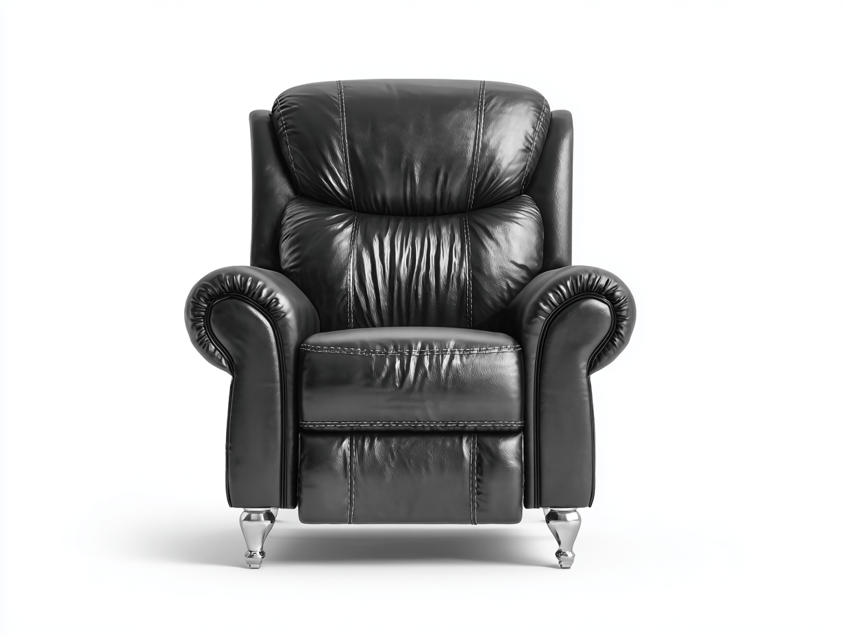 Fauteuil en cuir synthétique noir – style classique avec pieds en métal argenté