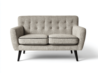 Canapé 2 places en tissu gris clair – pieds noirs – avec assises amovibles