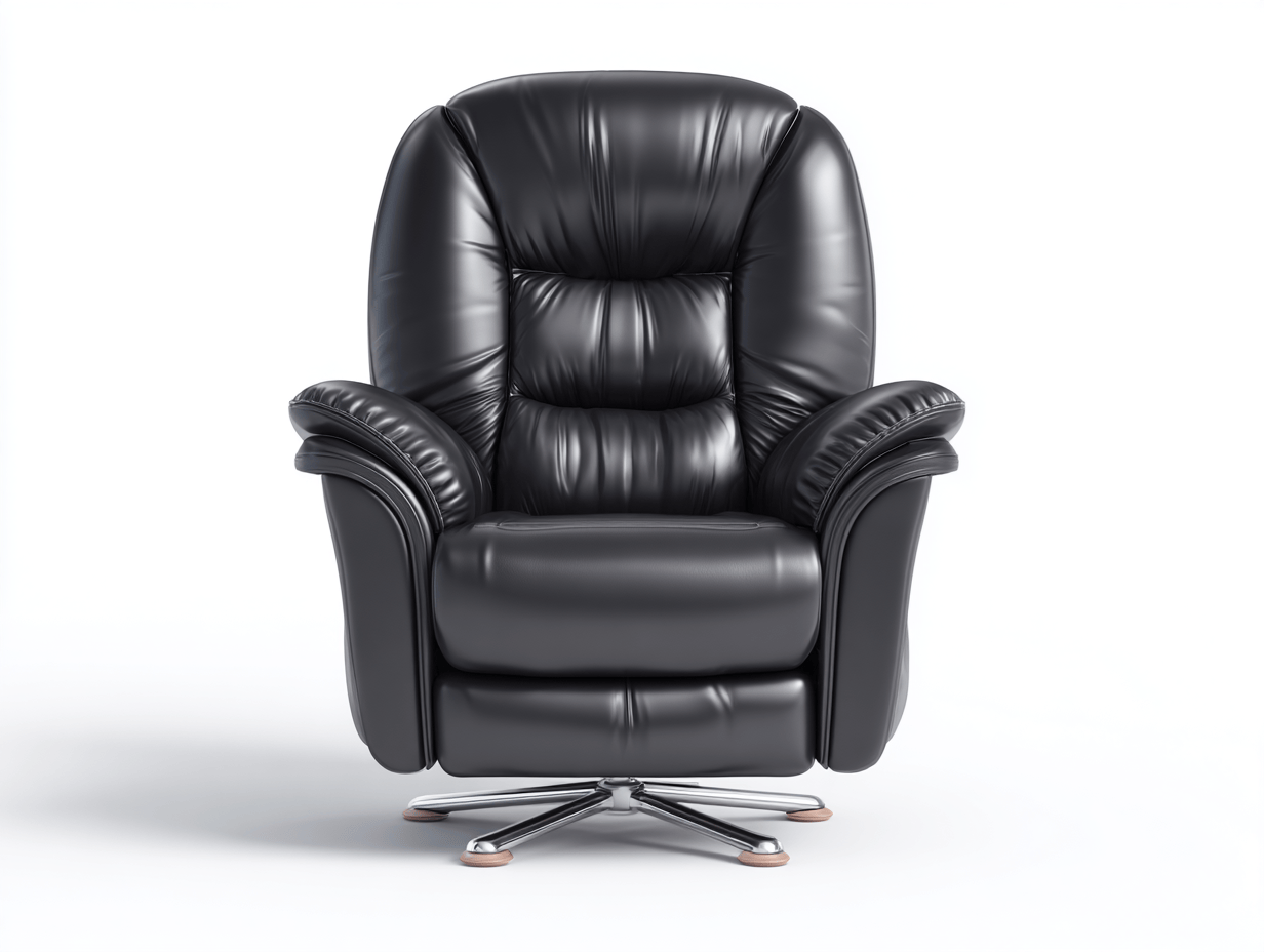 Fauteuil fixe - cuir synthétique noir - avec piétement pivotant en métal et dossier ergonomique