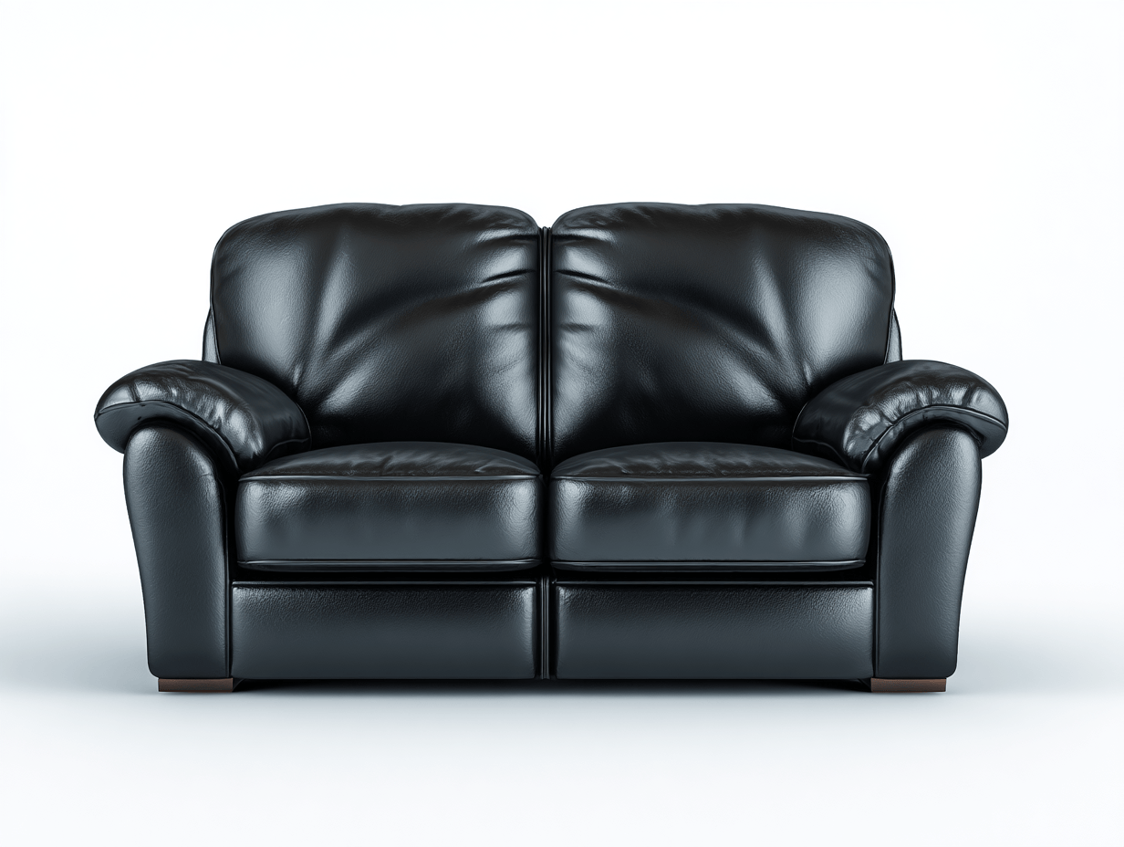 Canapé 2 places – cuir synthétique noir – accoudoirs arrondis et assise profonde