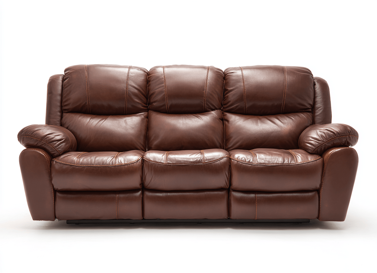 Canapé trois places - cuir synthétique marron - style relax avec assises moelleuses