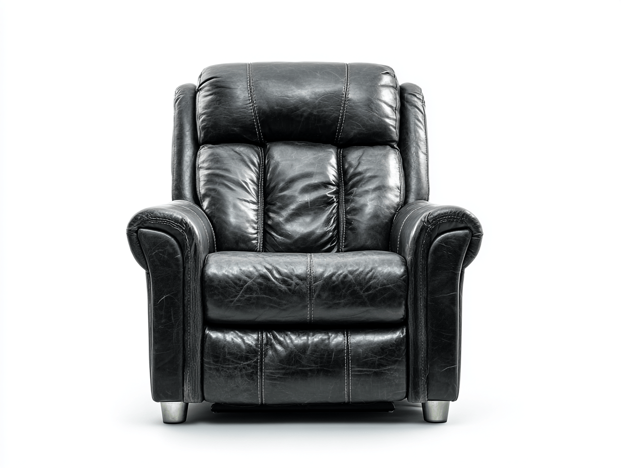 Fauteuil en cuir synthétique noir – aspect vieilli avec pieds métalliques