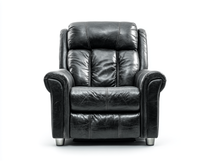 Fauteuil en cuir synthétique noir – aspect vieilli avec pieds métalliques