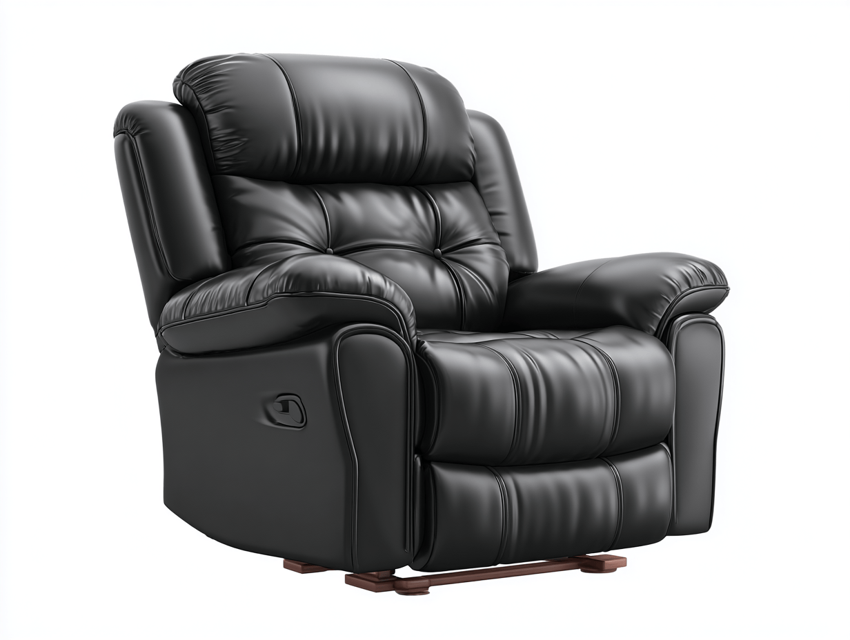 Fauteuil inclinable – cuir synthétique noir – avec dossier rembourré et repose-pieds
