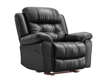Fauteuil inclinable – cuir synthétique noir – avec dossier rembourré et repose-pieds