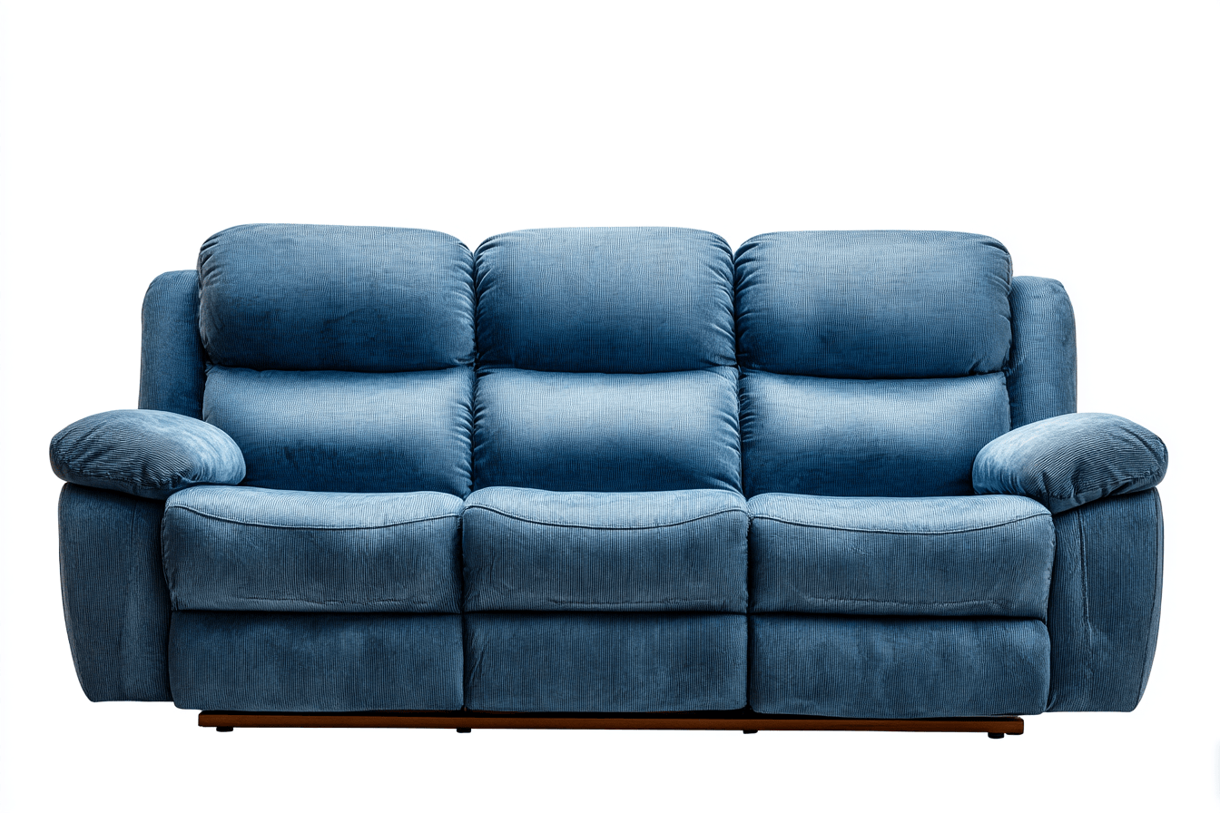 Canapé 3 places en velours côtelé – bleu – avec assise profonde et dossier matelassé