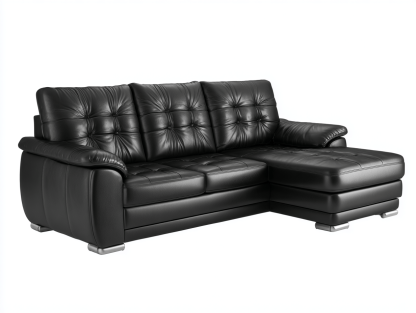 Canapé d’angle 3 places – similicuir noir – avec méridienne matelassée