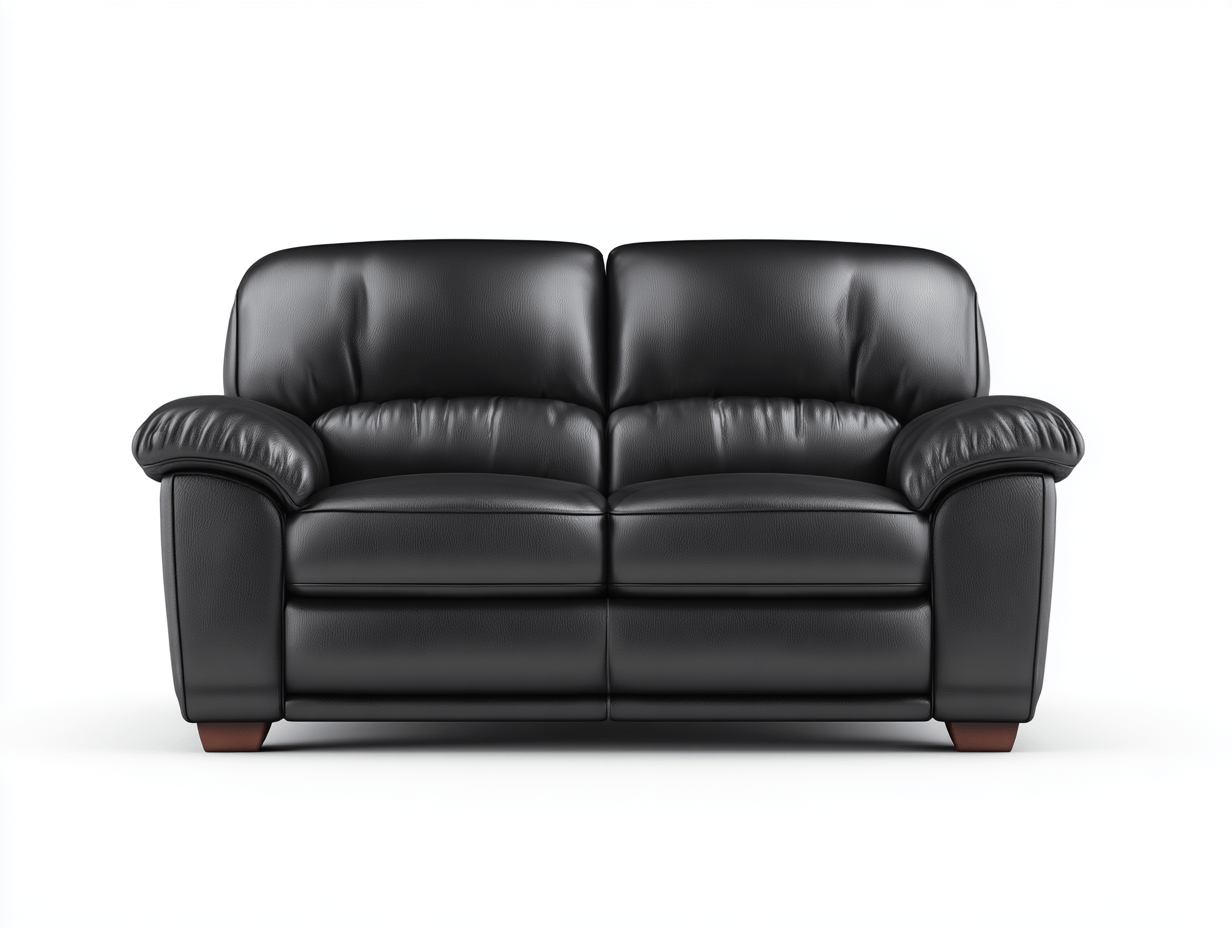 Canapé 2 places – cuir synthétique noir – dossier et accoudoirs rembourrés généreusement