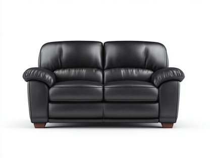 Canapé 2 places – cuir synthétique noir – dossier et accoudoirs rembourrés généreusement