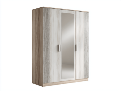 Armoire en bois – chêne clair et gris – avec miroir central