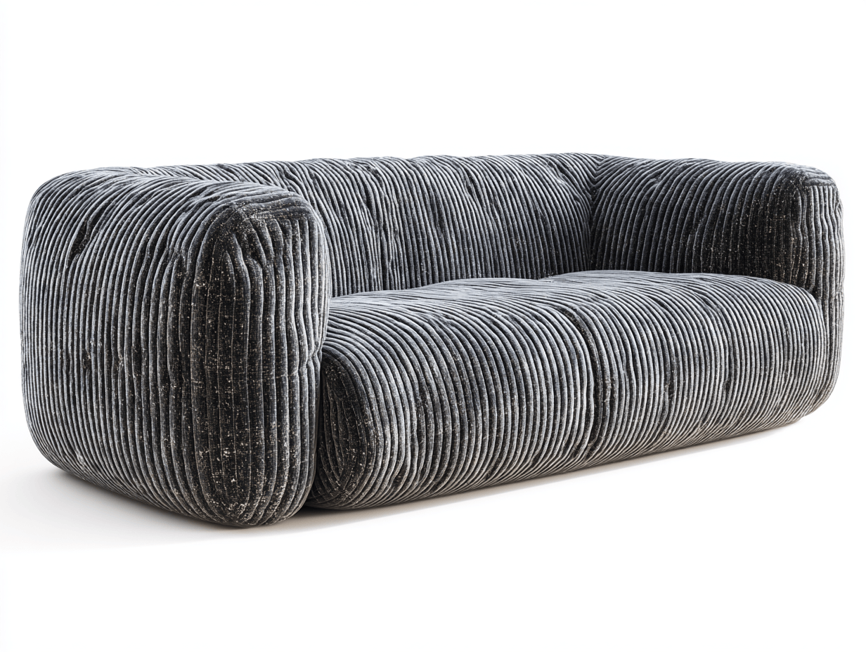 Canapé 2 places en velours côtelé – noir – design monobloc arrondi