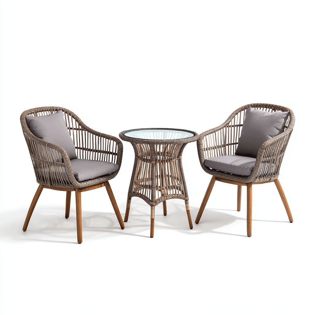 Salon de jardin 3 pièces – rotin synthétique – marron/gris – avec coussins