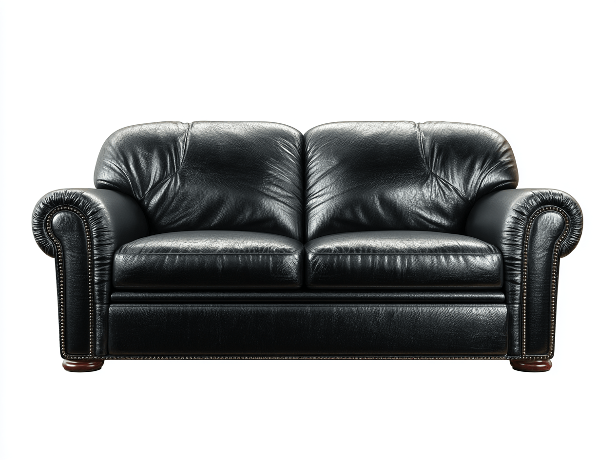 Canapé 2 places – cuir synthétique – noir – accoudoirs cloutés classiques