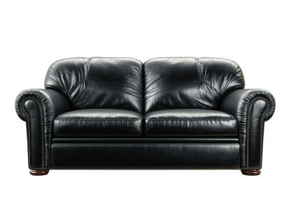 Canapé 2 places – cuir synthétique – noir – accoudoirs cloutés classiques