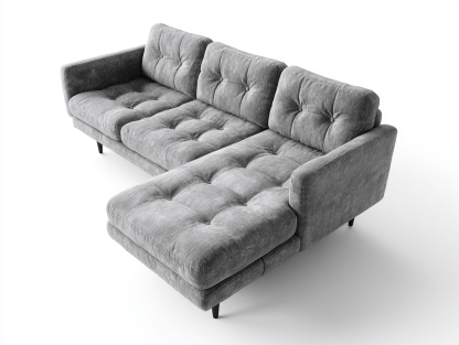 Canapé d'angle en tissu – gris – avec méridienne intégrée et coussins capitonnés