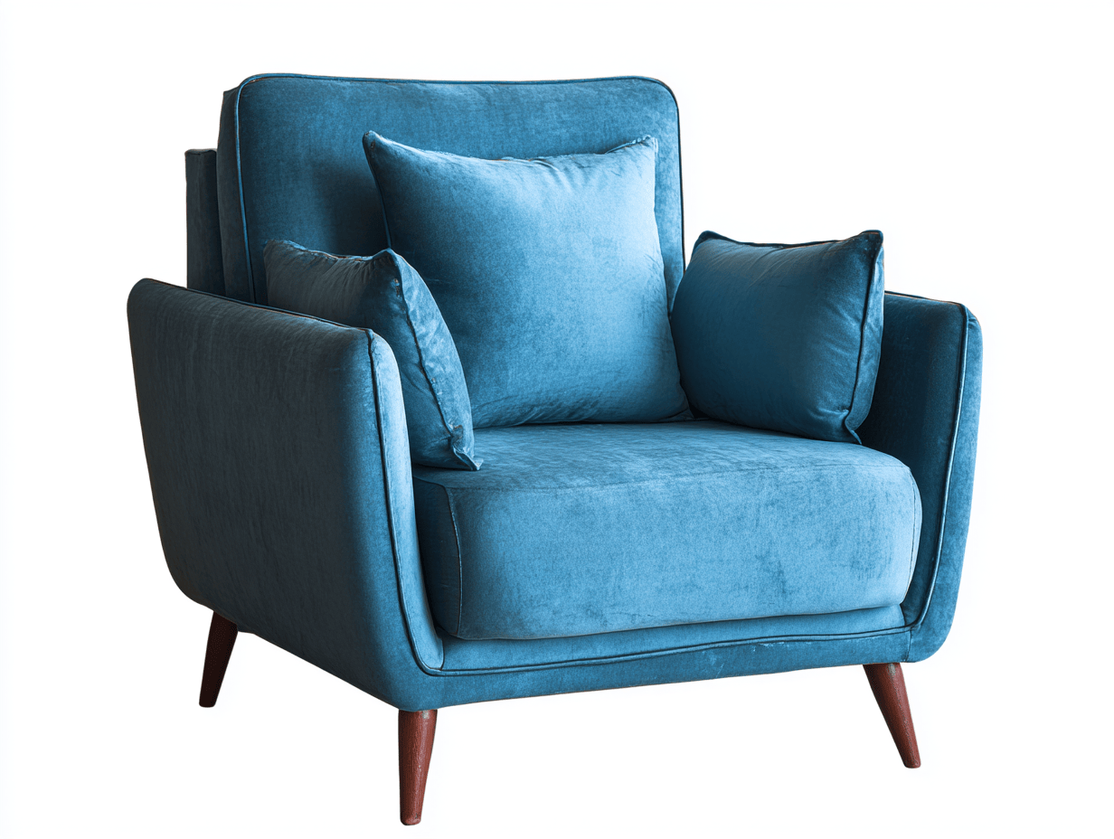 Fauteuil en tissu – bleu – style moderne avec coussins rembourrés