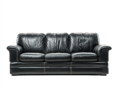 Canapé 3 places – cuir synthétique noir – style classique avec assise profonde