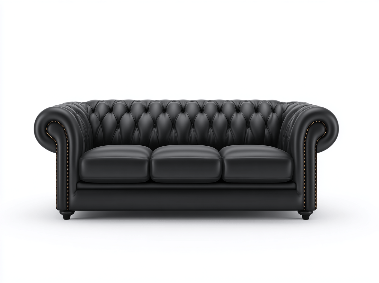 Canapé 3 places – cuir synthétique noir – style classique capitonné