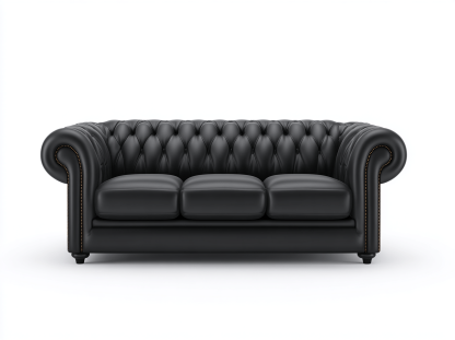 Canapé 3 places – cuir synthétique noir – style classique capitonné