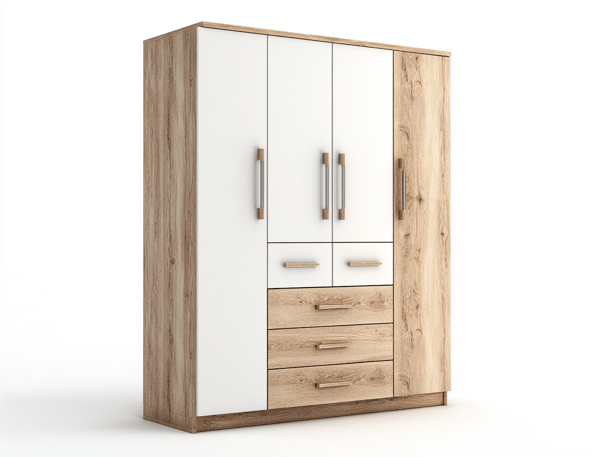 Armoire en bois – blanc et chêne – avec portes et tiroirs