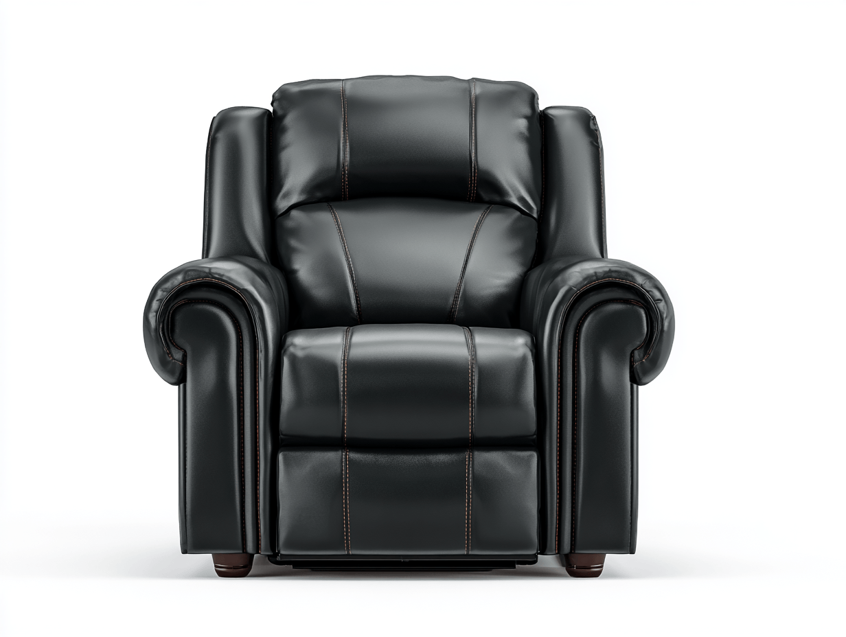 Fauteuil fixe - cuir synthétique noir - avec coutures contrastées et accoudoirs rembourrés