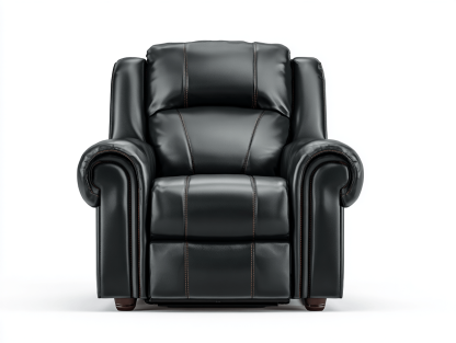 Fauteuil fixe - cuir synthétique noir - avec coutures contrastées et accoudoirs rembourrés