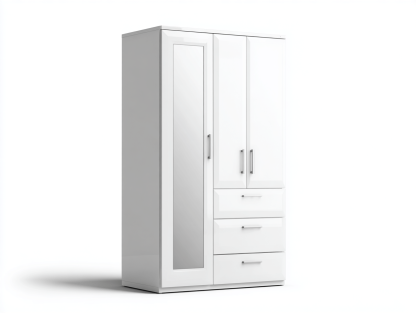 Armoire en bois – blanche laquée – avec miroir et tiroirs