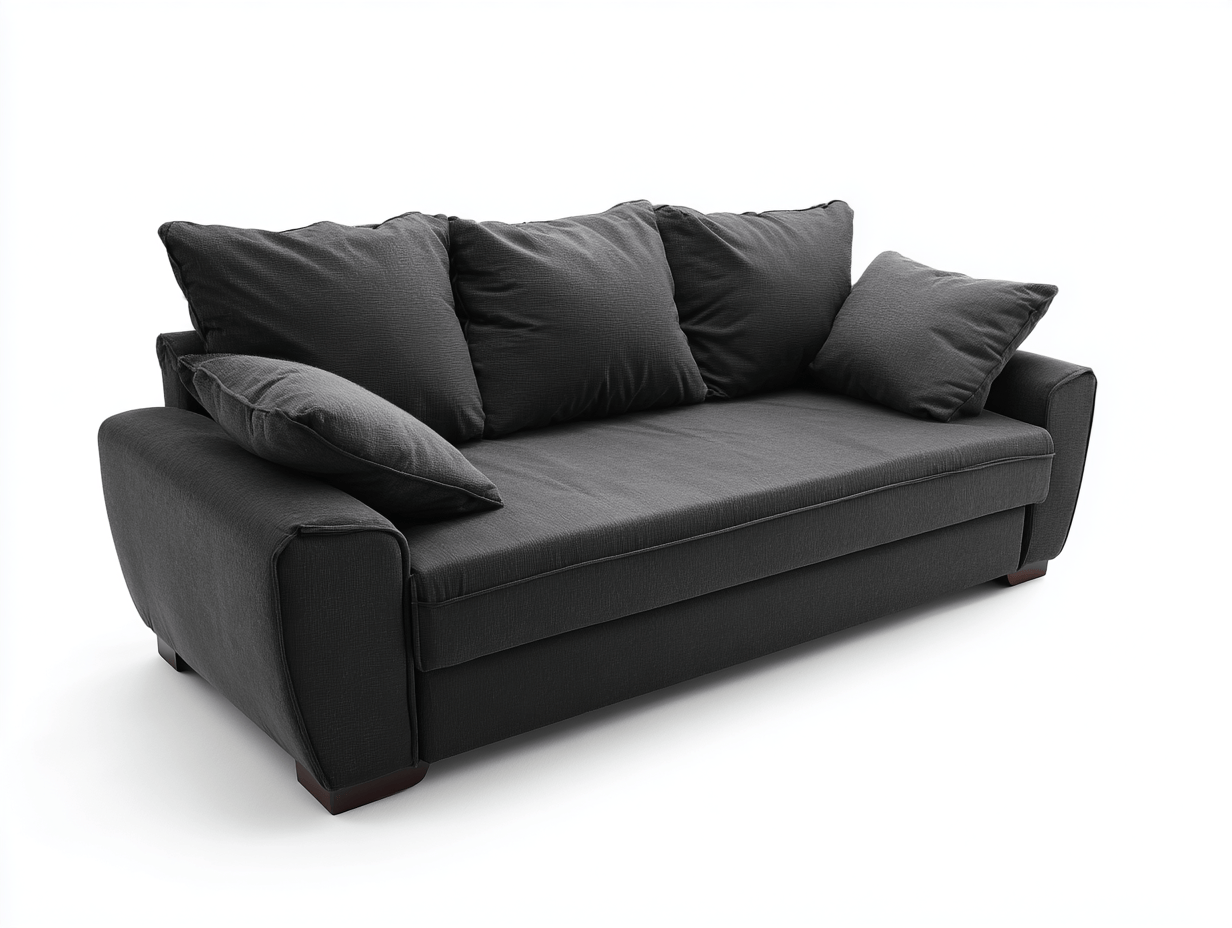 Canapé 3 places – tissu gris foncé – avec coussins amovibles
