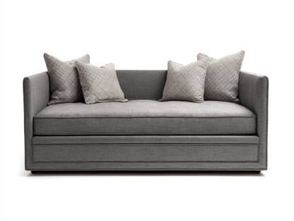 Canapé en tissu – gris – trois places avec coussins décoratifs