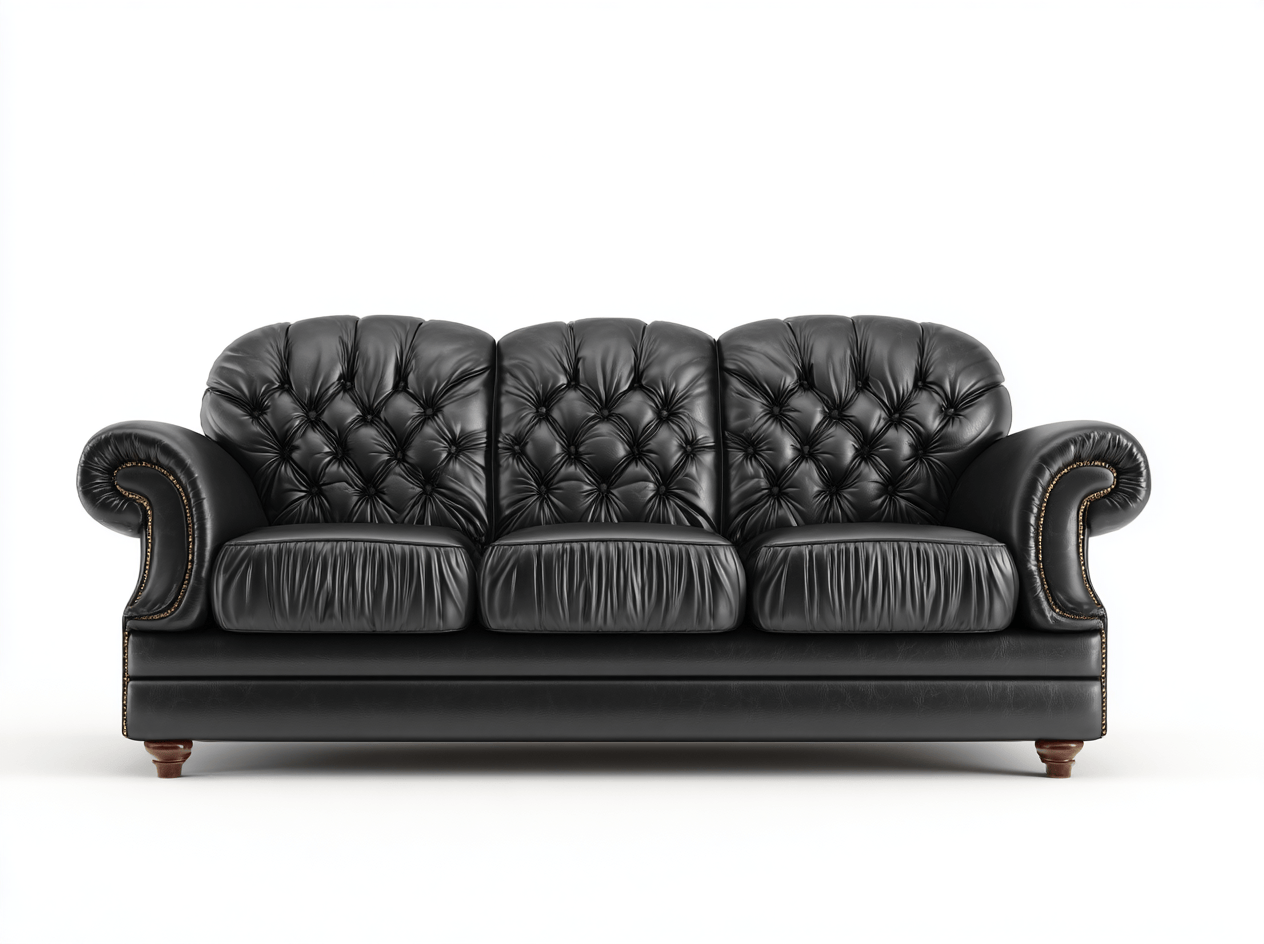 Canapé 3 places – cuir synthétique noir – style capitonné classique