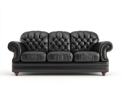Canapé 3 places – cuir synthétique noir – style capitonné classique