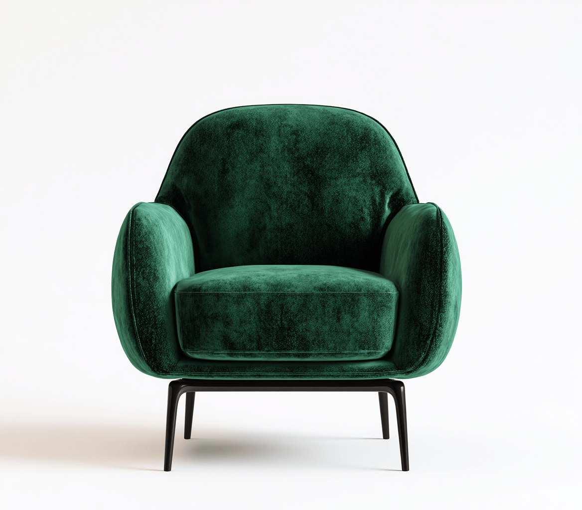 Fauteuil rembourré – velours vert foncé – avec pieds noirs