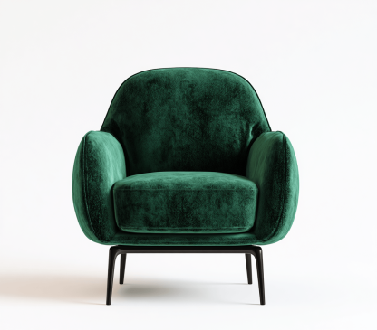 Fauteuil rembourré – velours vert foncé – avec pieds noirs