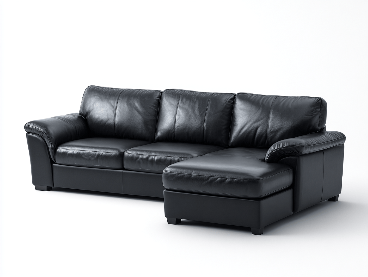 Canapé d’angle 3 places – cuir synthétique noir – avec méridienne fixe