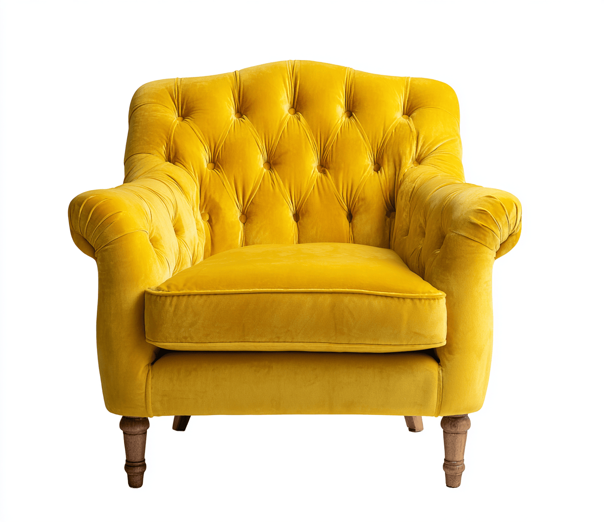 Fauteuil en velours – jaune – style capitonné classique