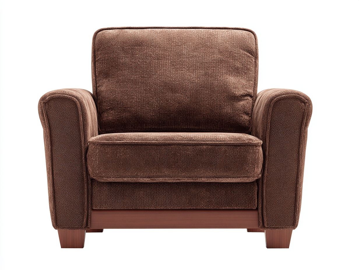 Fauteuil en tissu – brun foncé – dossier haut et accoudoirs épais