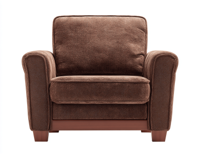 Fauteuil en tissu – brun foncé – dossier haut et accoudoirs épais