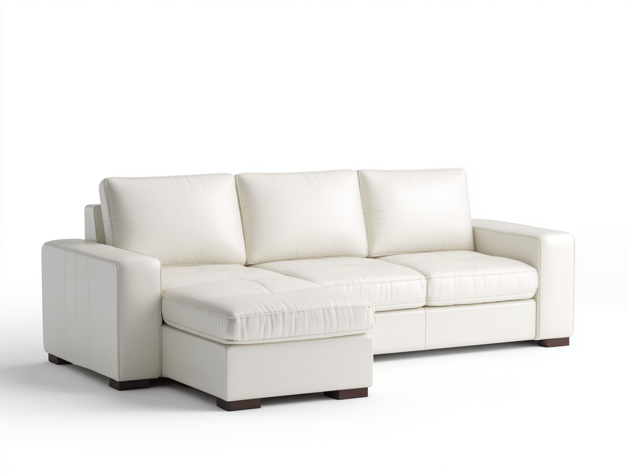 Canapé d'angle – cuir synthétique blanc – avec méridienne intégrée et coussins amovibles