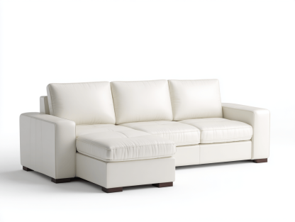 Canapé d'angle – cuir synthétique blanc – avec méridienne intégrée et coussins amovibles