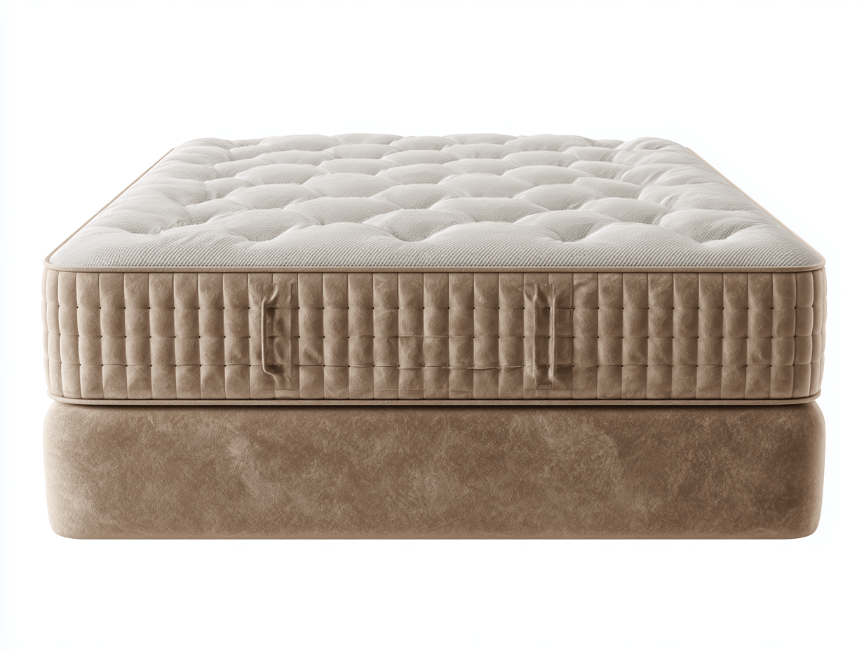 Lit boxspring – tissu marron – avec matelas épais beige