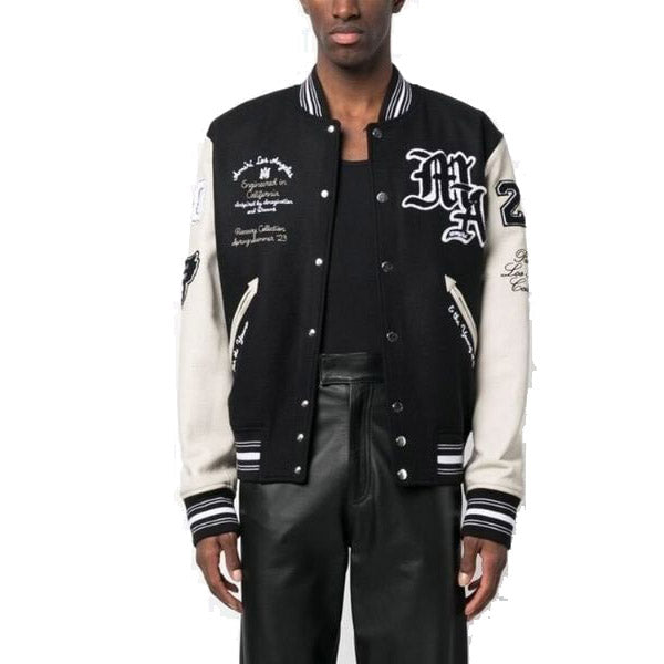 AM Appliquéd Embroidered Wool-Blend and Leather Varsity Jacket