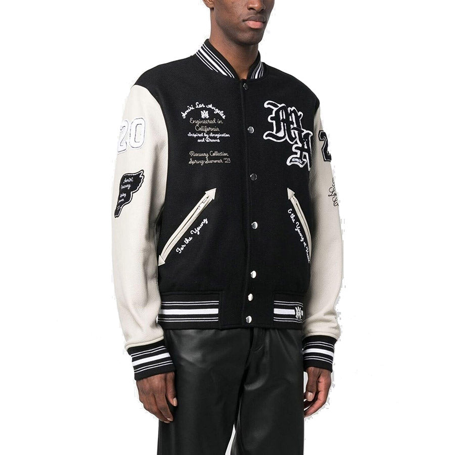 AM Appliquéd Embroidered Wool-Blend and Leather Varsity Jacket