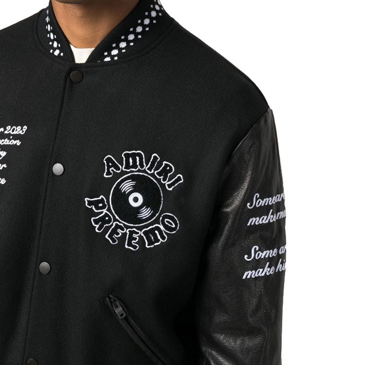 AM Appliquéd Embroidered Wool-Blend Twill and Leather Varsity Jacket